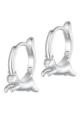 charming silver dainty cat huggie hoop baby earrings